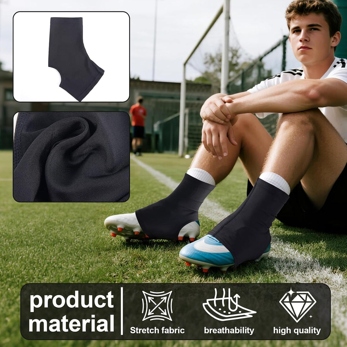 Football Spats Cleat Covers, Youth Boys, Keeps Dirt - Black / Large - image 3