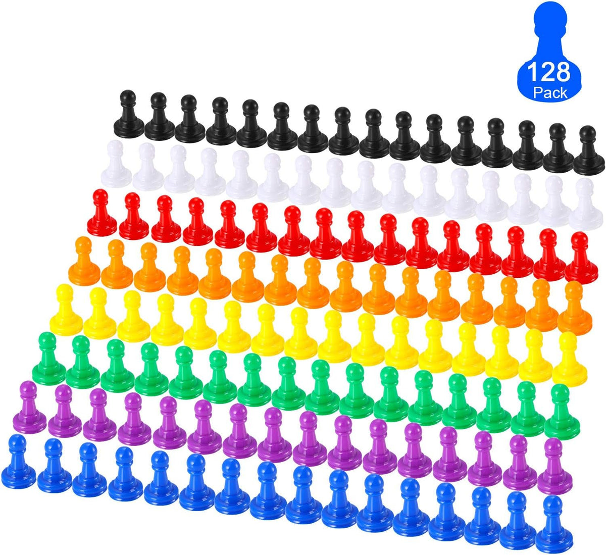 Gejoy 128 plastic board game pawns in eight colors, 1 inch tall