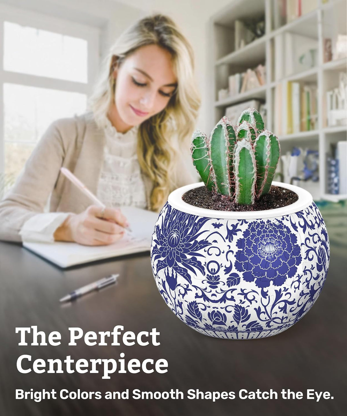 PieceRelax Unique 3D Puzzle Planter, 80 Plastic Pieces [K1101] - Oriental Floral Ornament - image 3