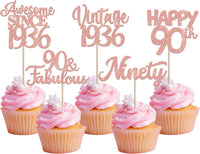 Rose gold glitter vintage 1946 cupcake toppers for an 80th birthday - view 9
