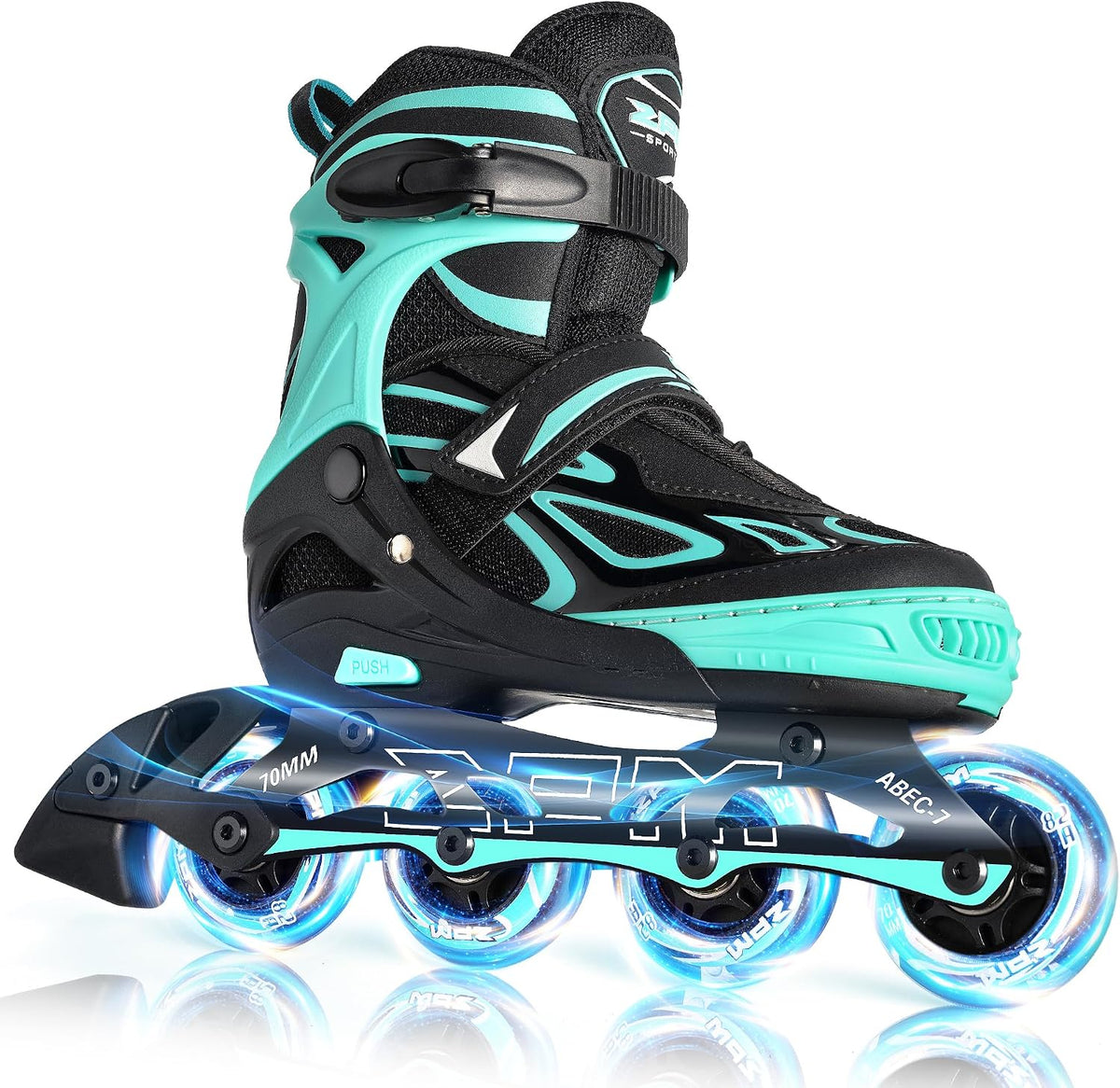 2PM SPORTS Adjustable Inline Skates for Kids, Youth and Adults - Mint / Large - Youth (4.5-8 US)