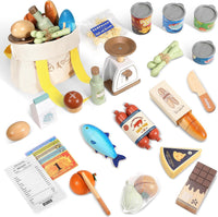 Pithfor wooden play cooking set with pot, pan, dishes, utensils and play food