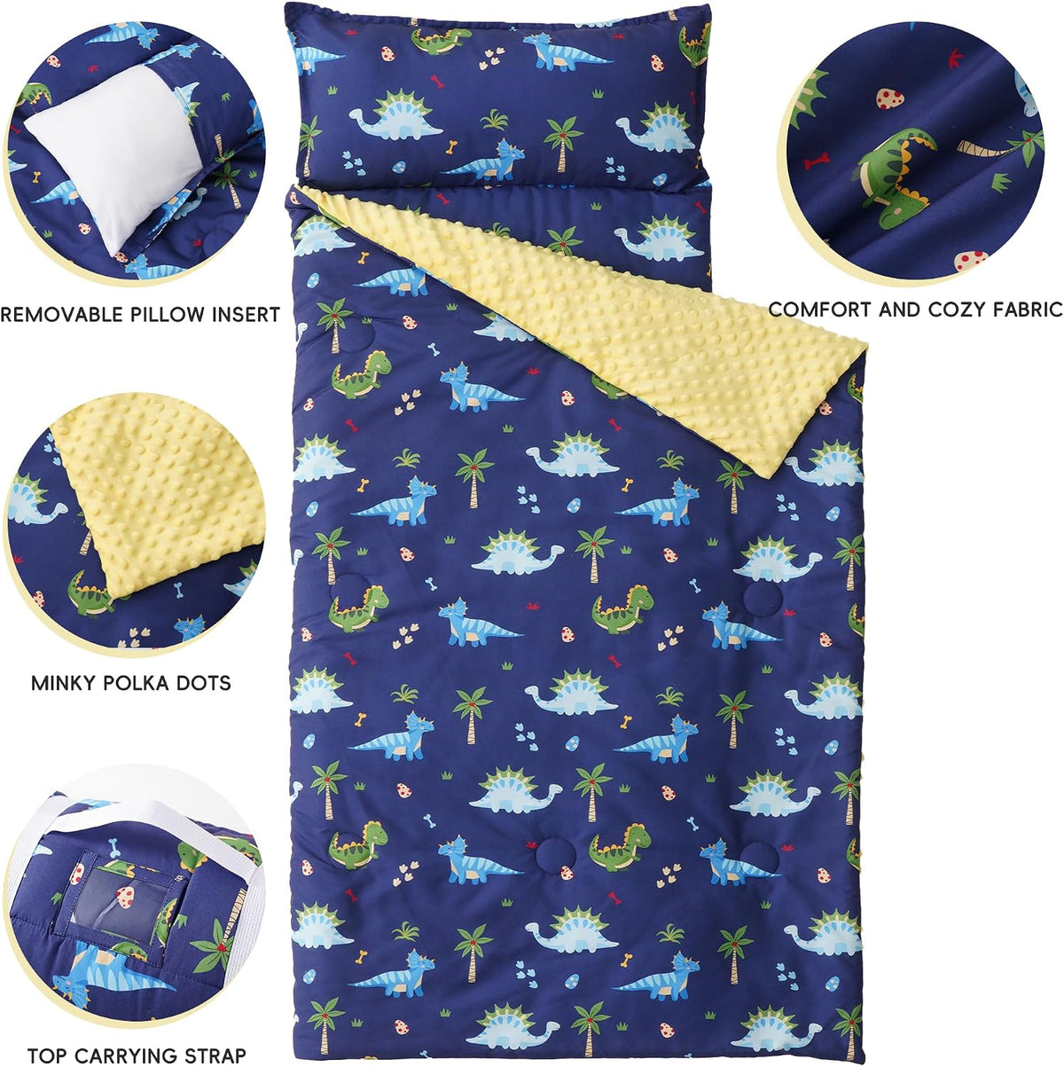 Bunnikins & Clover Toddler Nap Mat with Removable Pillow - Dinoworld - image 2