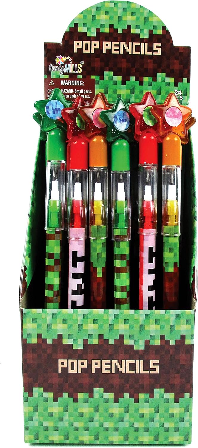 TINYMILLS 24 Pcs Pixel Miner Stackable Push Pencils - image 2