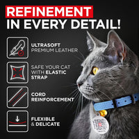 WAUDOG Leather Cat Collar with Bell Elastic Strap Stretchy Kitten - Blue / 8"- 12" Without Holder - image 2