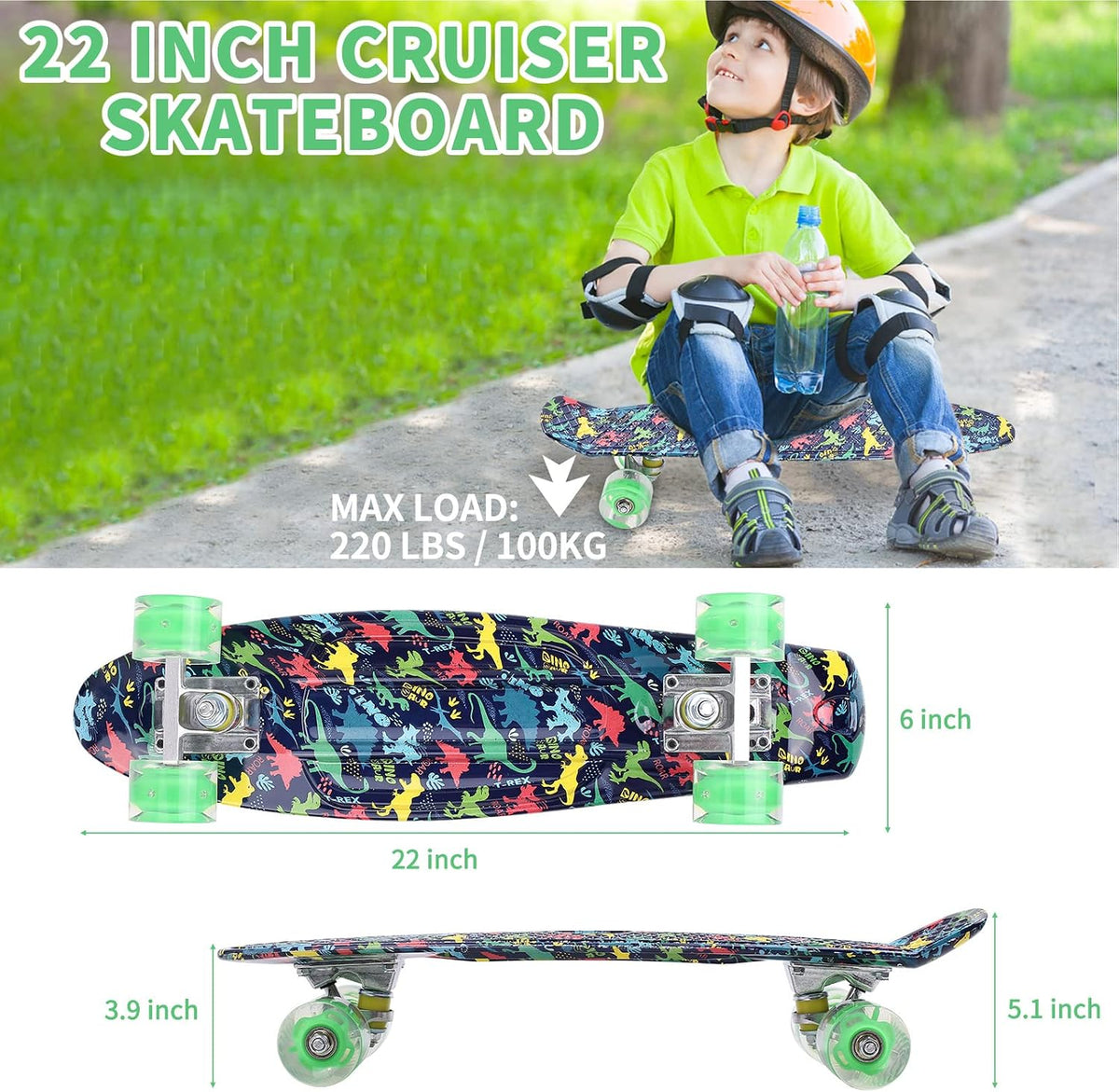 Skateboards, 22" Complete Skateboard - DINOSAUR - image 4