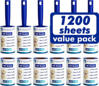 1200 Sheets Lint Roller with 6 Upgraded Handles - 6 Handles + 6 Refills + 1200 Sheets