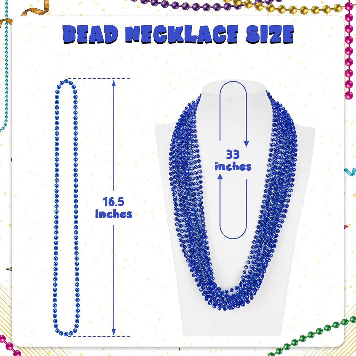 Huskein Bead Necklace, 33" Colorful Mardi Gras Beads Necklaces - Blue / 120 - image 2