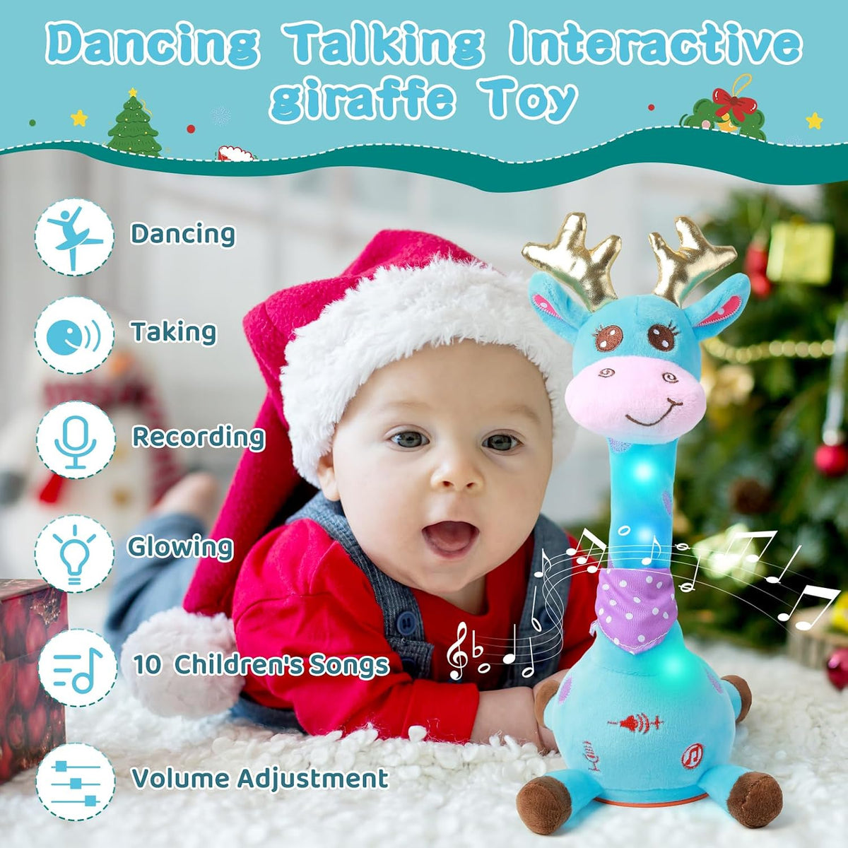 Dancing Talking Giraffe Toy, Singing Giraffe Baby Toys for Kids – Fun for Kids & Family - Blue Giraffe Antlers - image 3