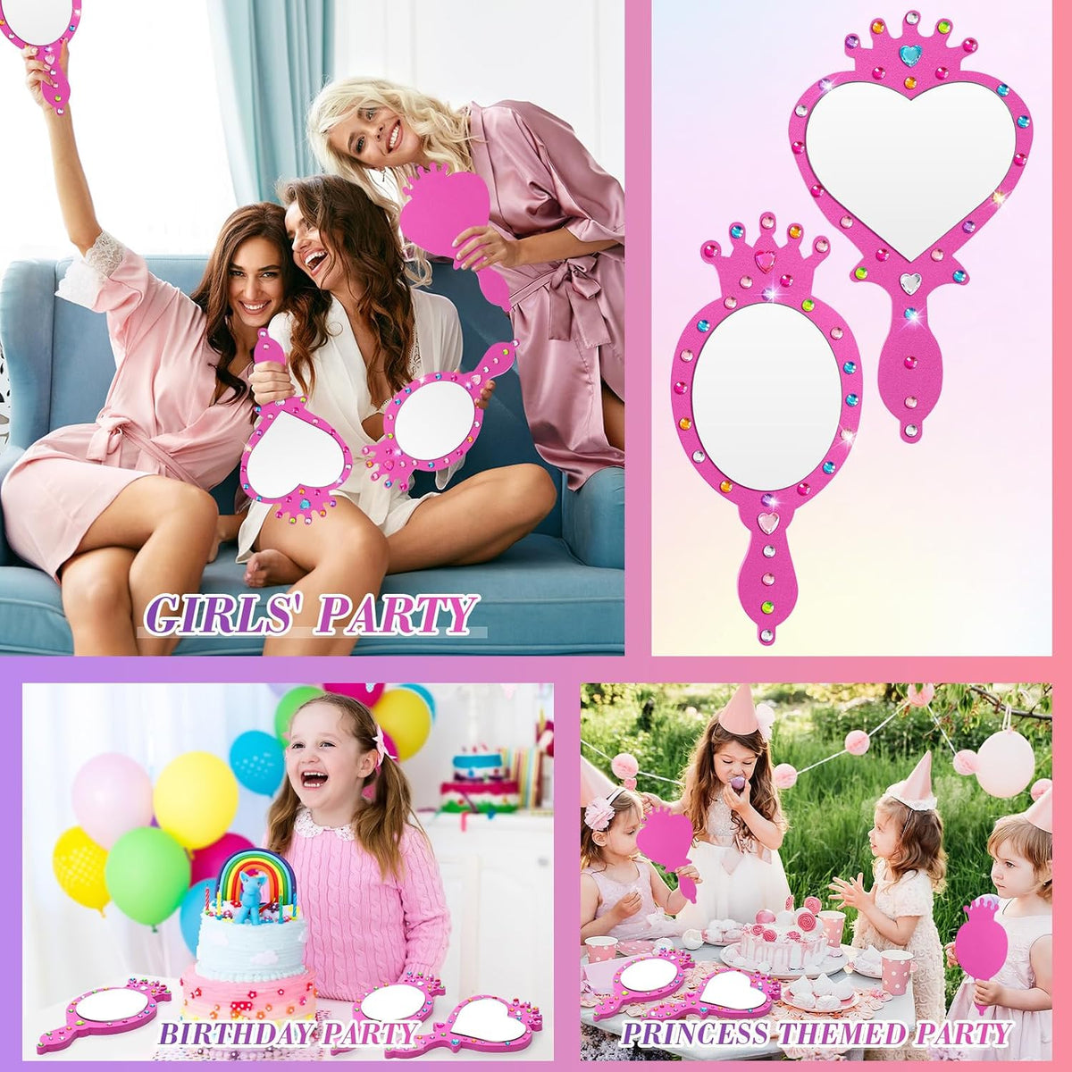 Geetery unbreakable kids mirror craft kit, 20 heart and oval foam princess mirrors in pink, blue and - view 14