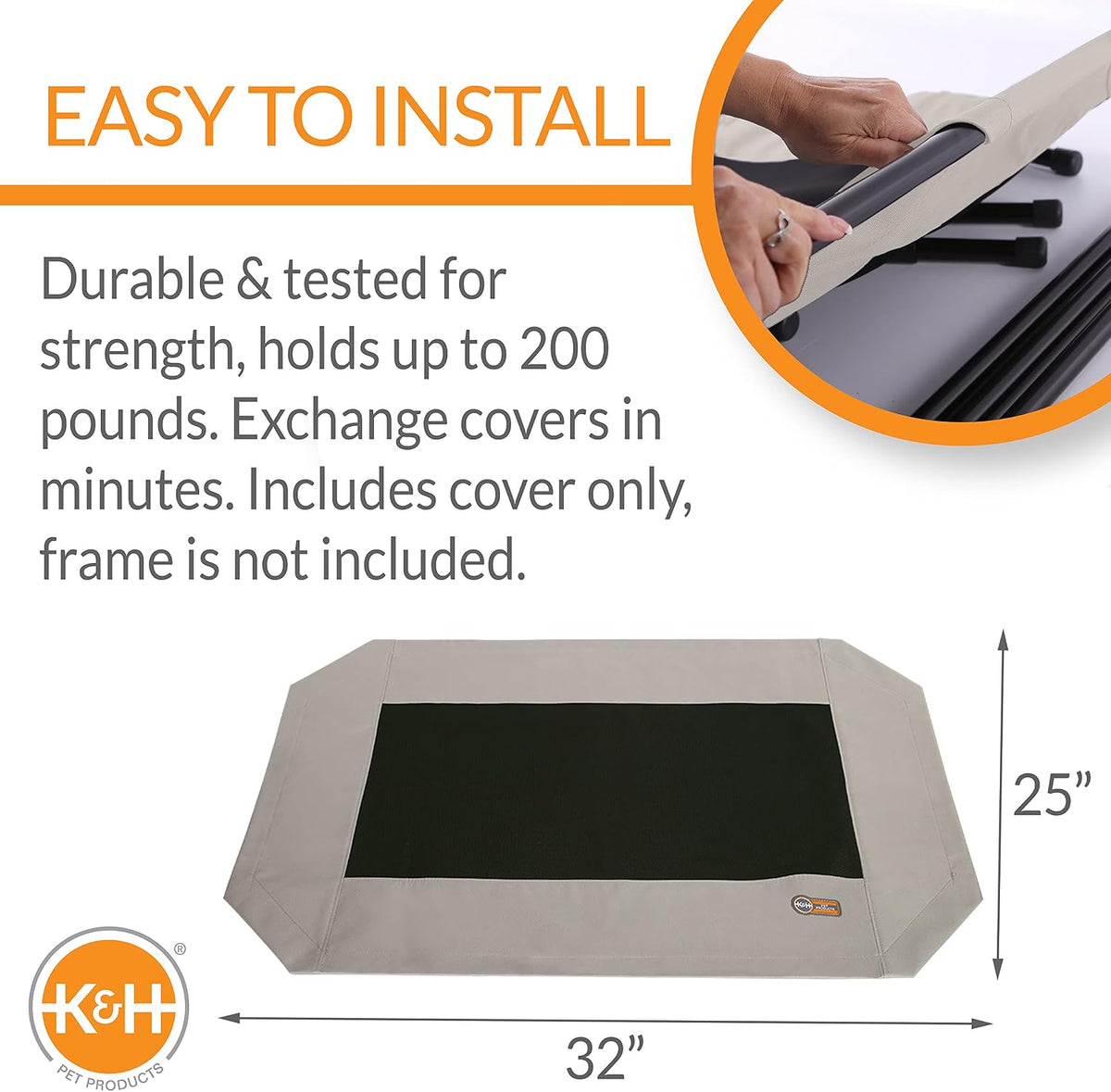 K&H Outdoor Elevated Dog Bed Pet Cot Replacement Cover - Taupe/Black / Medium 32 X 25 Inches - image 3