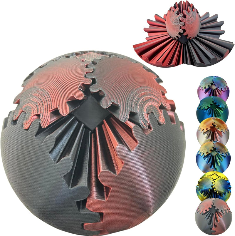 Gear Ball 3D Printed Spin Ball Cube Fidget Toys - Laser Dark Red / 3.1 Inch