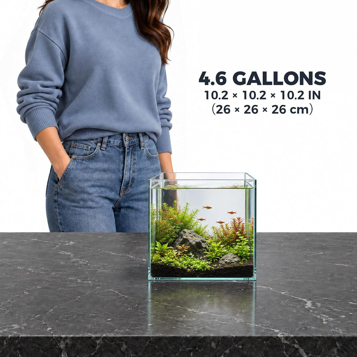 Low Iron Glass Ultra Clear Rimless Aquarium Tank - 4.6Gal 10.2"L×10.2"W×10.2"H - image 2