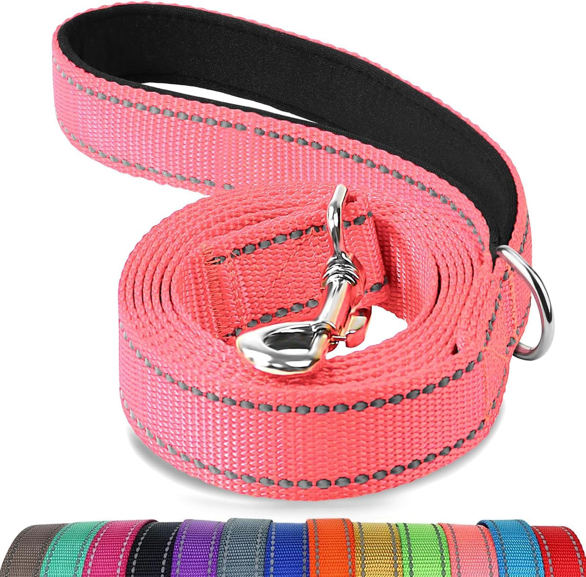 Joytale Reflective Dog Leash for Medium & Large Dogs - 5 ft Standard / Neon Pink
