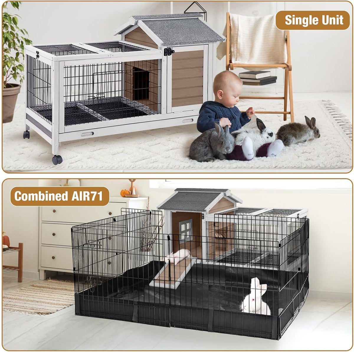 Rabbit Hutch Indoor Bunny Cage Outdoor Wood House With Wire Mesh - image 4