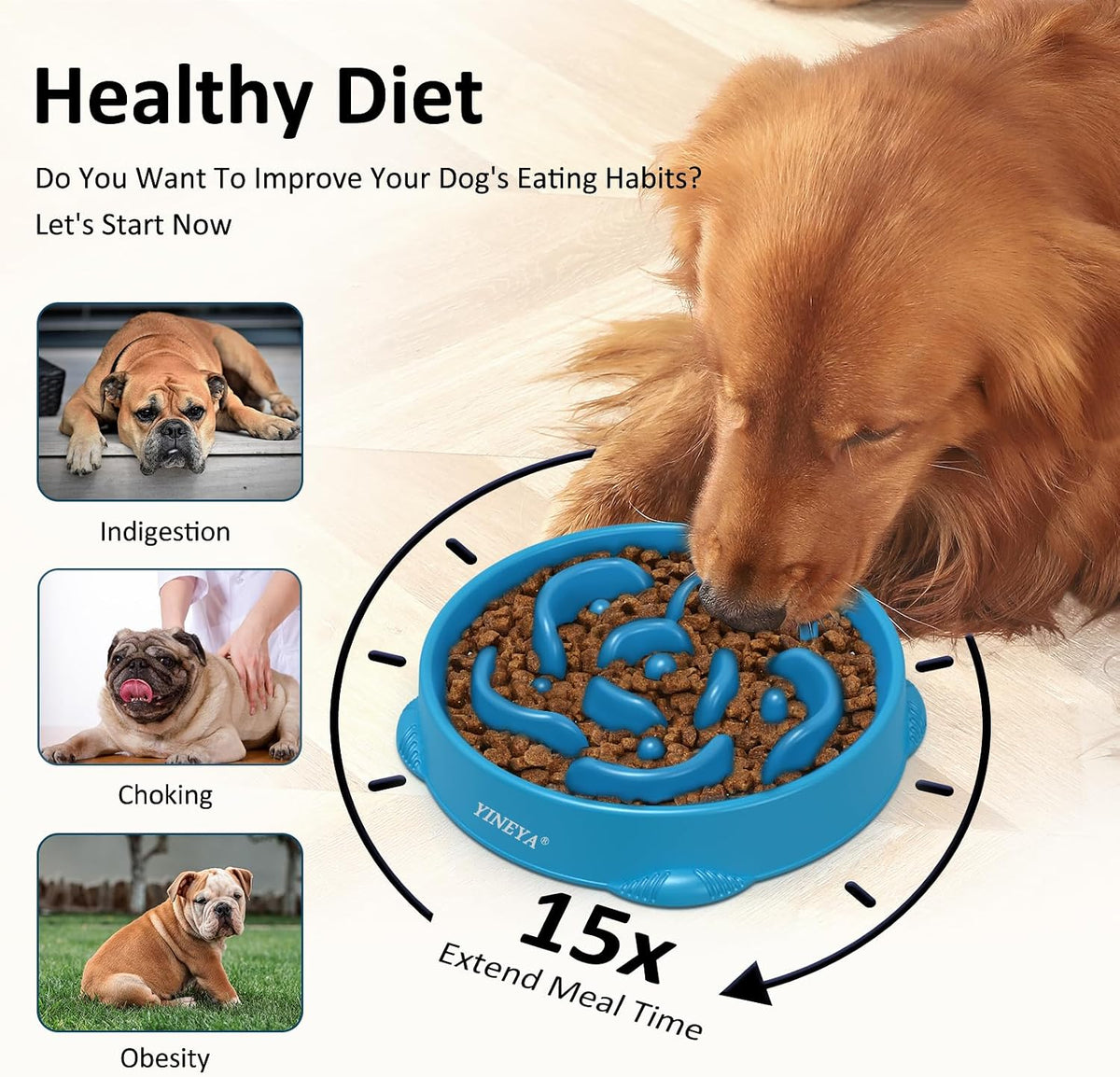 YINEYA Slow Feeder Dog Bowl for Medium Dogs - Large / L-Dark Blue - image 3