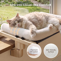 Pecute Cat Windowsill Perch, Cloud-Soft Cat Bed with Wood Frame - White / 18.9" x 14.2" - image 3