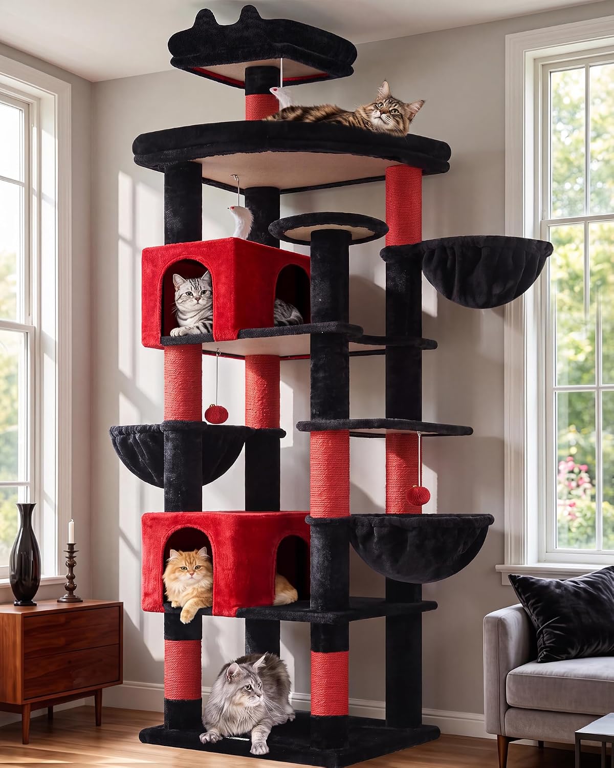 Globlazer 82in Extra Large Cat Tree Tower for Indoor Cats Large Adult - 82inch / Black Red
