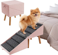 17" H Split Ottoman Dog Ramp for Couch - 21.06" H- Pink