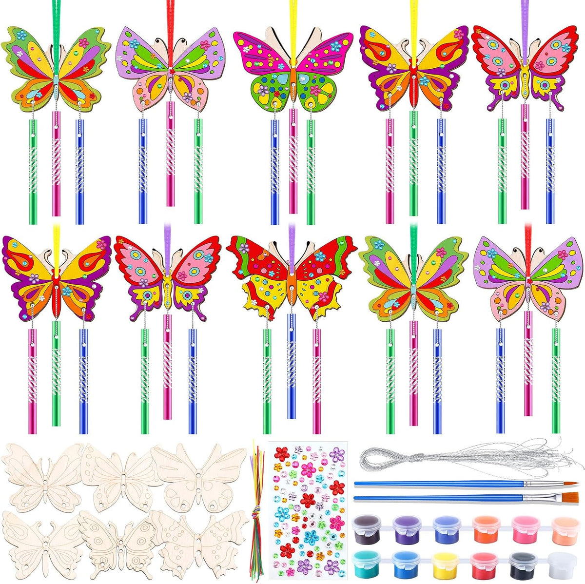 JellyArch DIY butterfly wind chime kit with 30 wooden butterflies and tubes - view 8