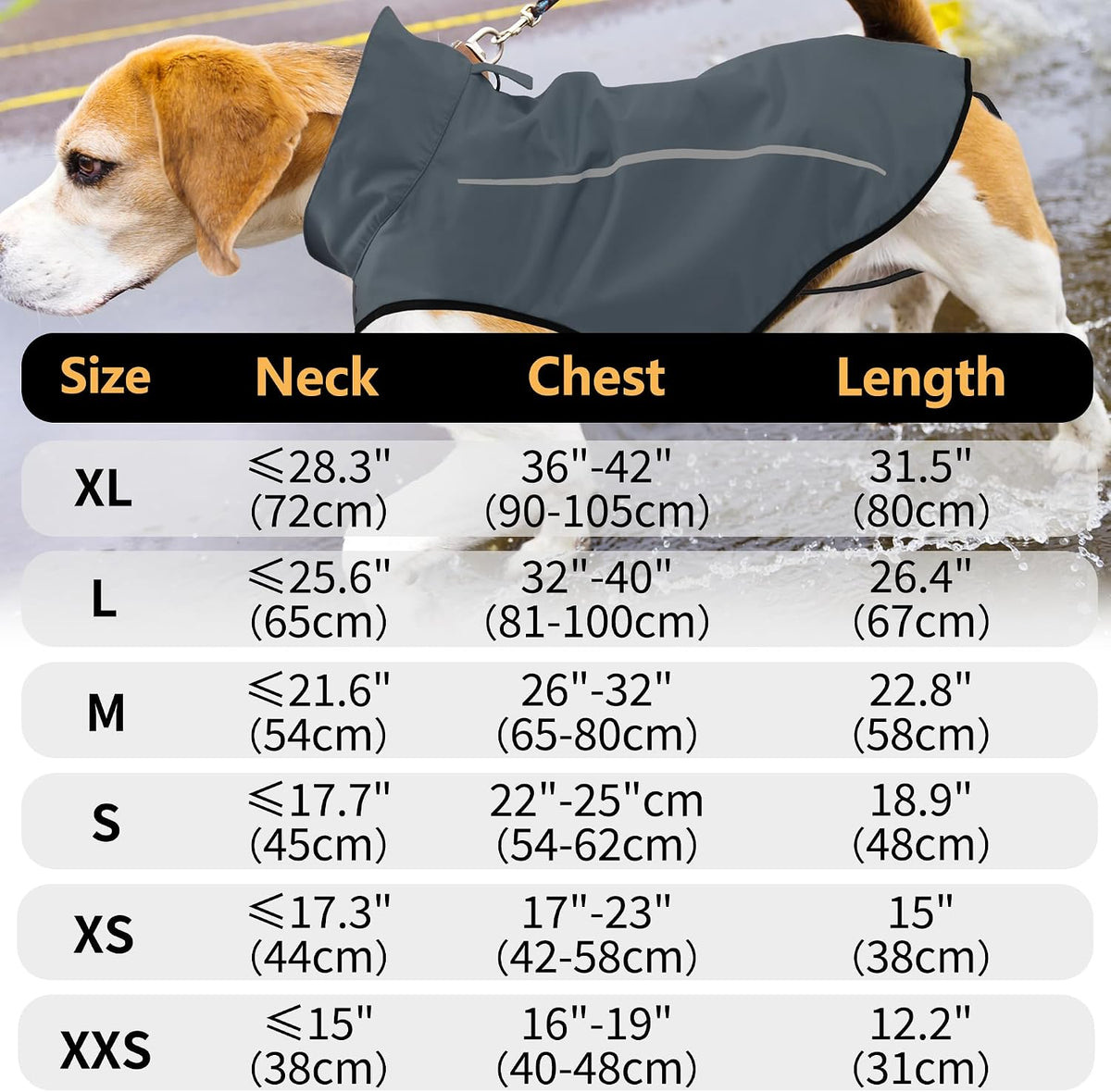 Mile High Life Dog Raincoat - M Chest 26"-32" / Dark Gray - image 2