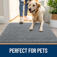 OLANLY Dog Door Mat Set 4-Piece 24x16, Absorbs Moisture and Dirt, Absorbent Non-Slip Washable Doormat, Quick Dry Chenille Mud Mat for Dogs, Entry Indoor Entryway Carpet for Inside Floor, Grey