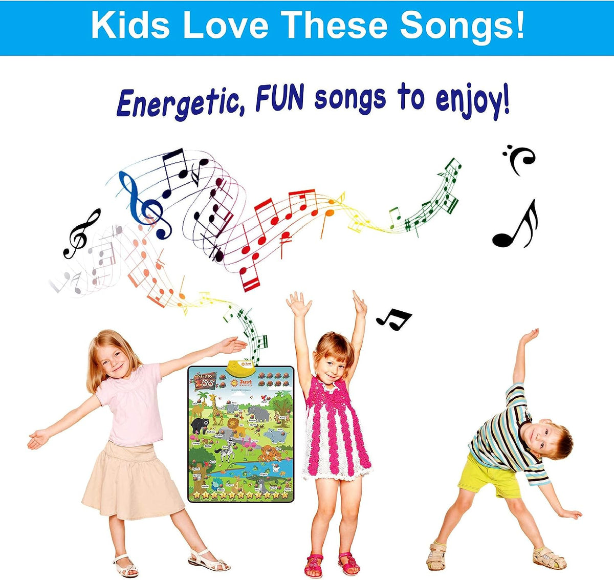 Just Smarty Interactive Alphabet Wall Chart, ABC & 123's, Blue – Fun for Kids & Family - Happy Zoo - image 4