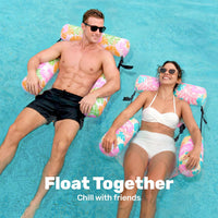 SLOOSH Inflatable Pool Floats Adult - Blue,Orange-Tropical Flowers - image 2