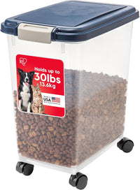 IRIS USA Airtight Pet Food Storage Rolling Container - 30 lbs / Navy
