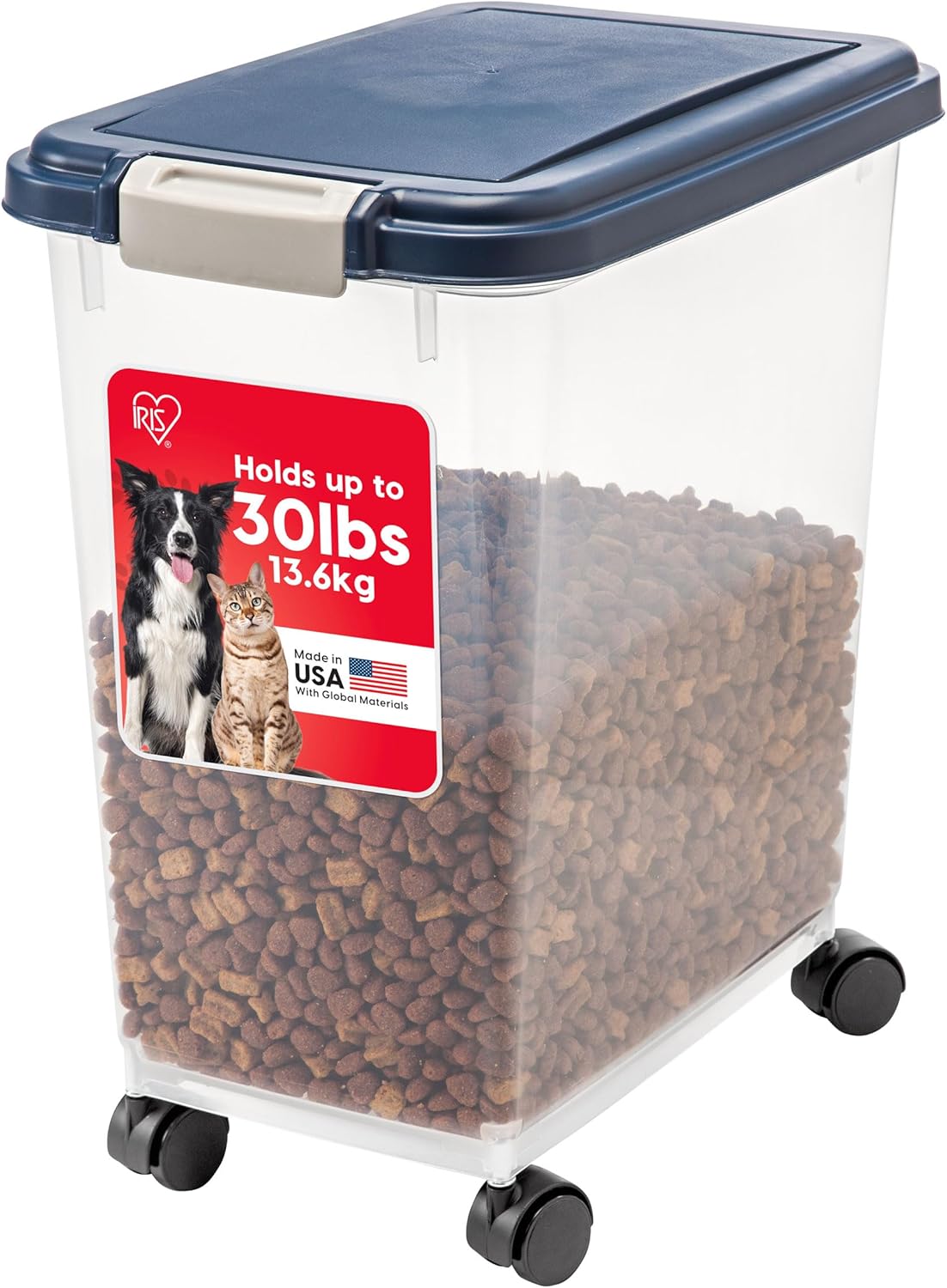 IRIS USA Airtight Pet Food Storage Rolling Container - 30 lbs / Navy