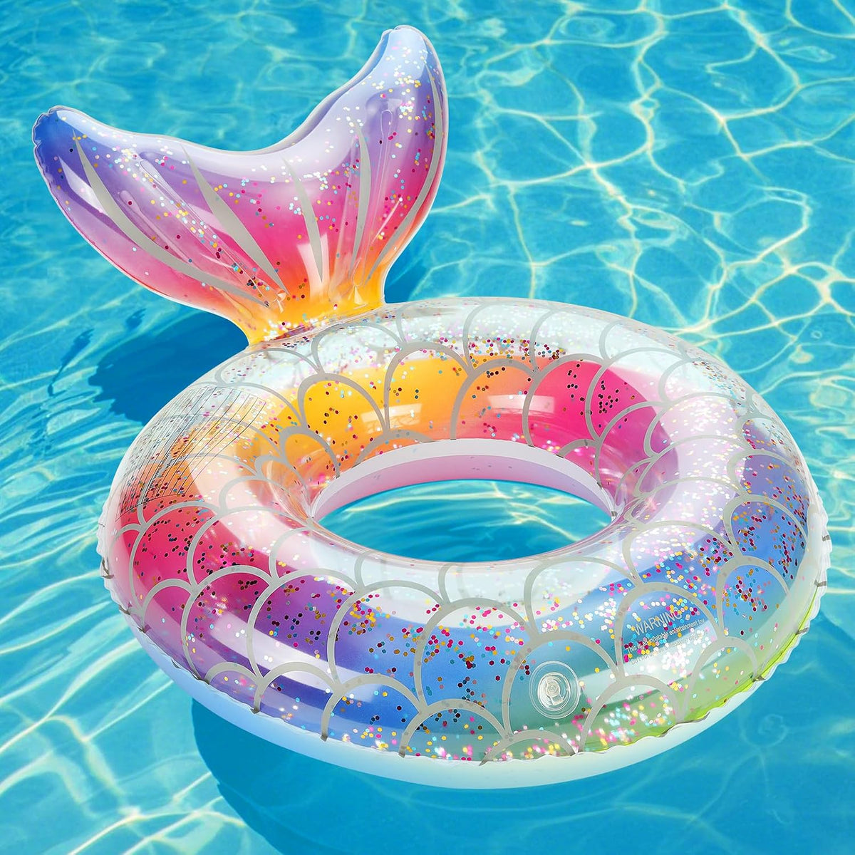 MoKo Pool Floats, Mermaid Inflatable Swim Tubes Floaties – Fun for Kids & Family - Rainbow Silver Scales / 70#