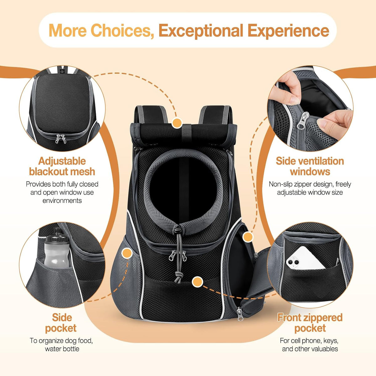 Dog Front Carrier Backpack, Adjustable Breathable Dog Backpack – Essentials for Dogs - Upgraded – Black / Medium (4.5-8lbs) - image 3