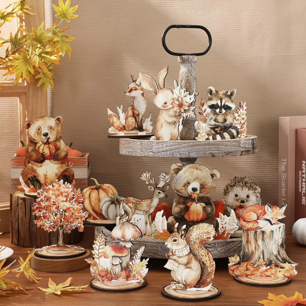 FYSUIMU woodland animal table centerpieces, 12 painted wooden signs standing in matching bases - view 20