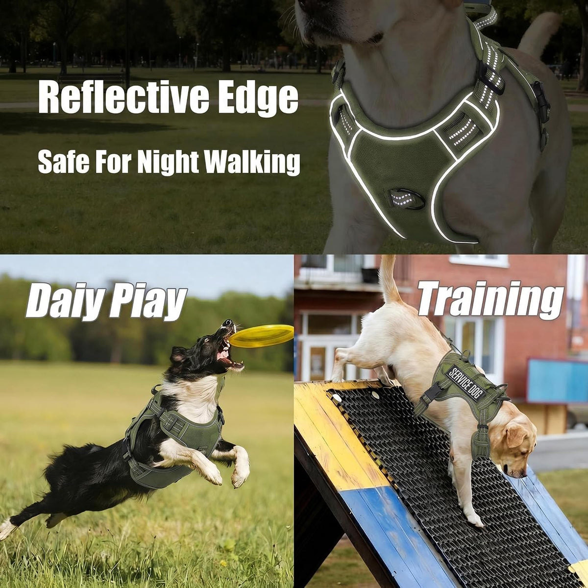Dog Harness and Leash Set for Large Dogs - Army Green / M - image 3