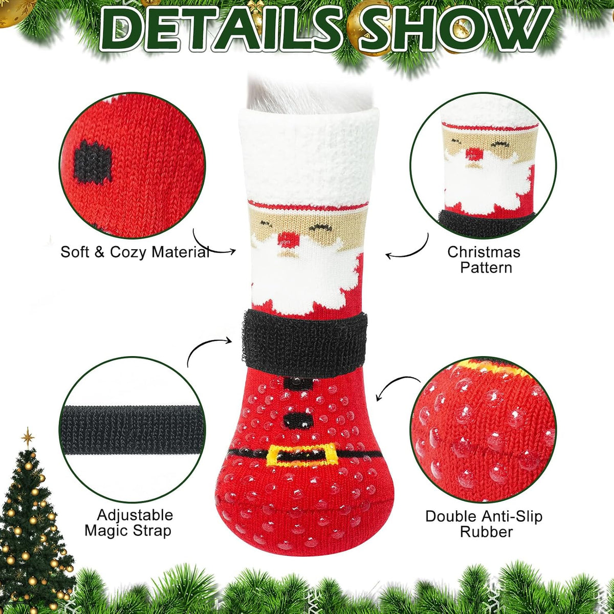 Anti Slip Dog Socks to Prevent Licking Paws - X-Large (4 Count) / Santa Claus - image 3