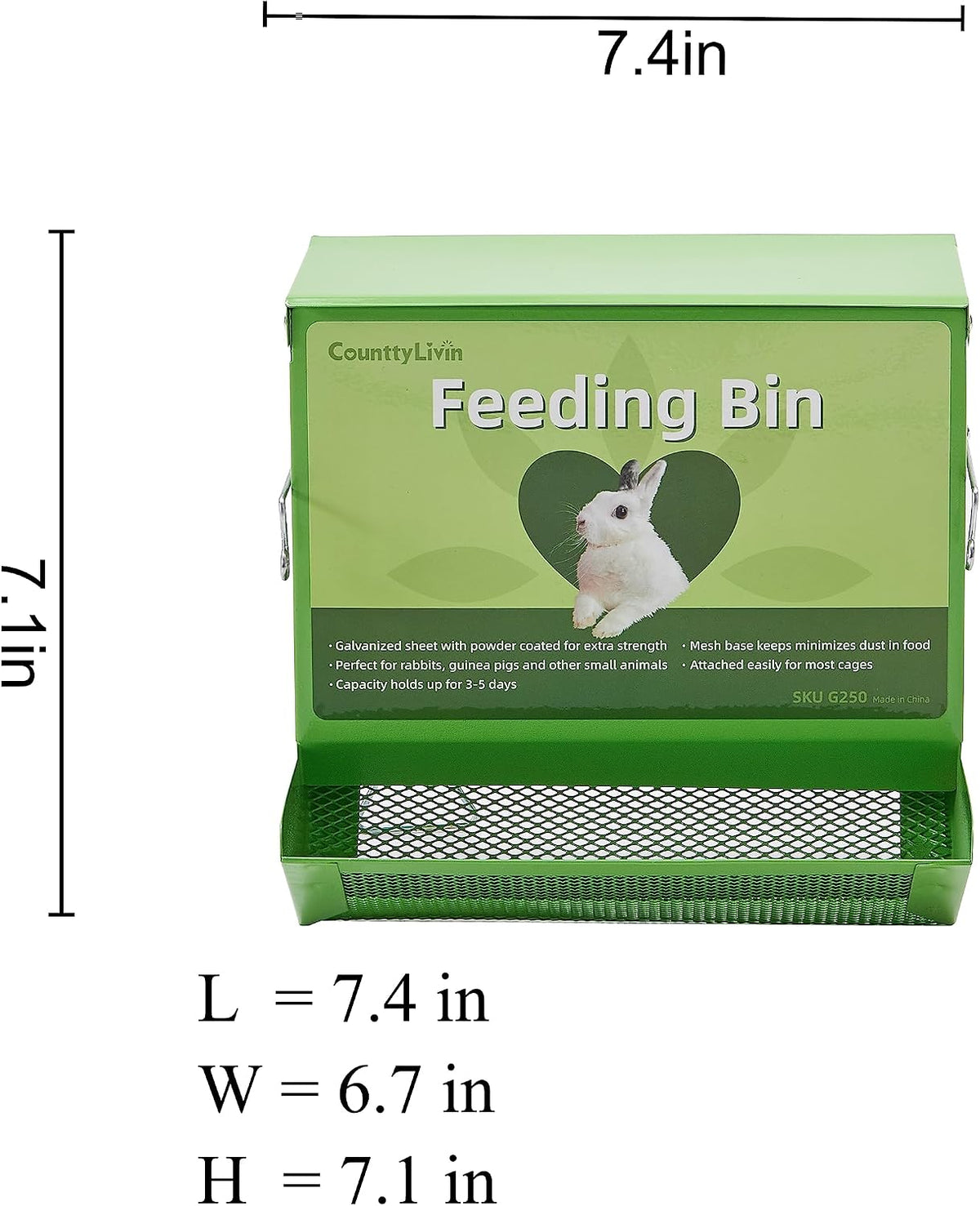 Metal Small Animal Feeder with Lid, Heavy Duty - 7.4 inch / Green - image 2
