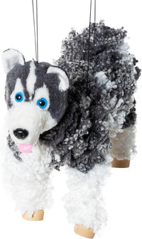 Artisan Owl black Siberian husky marionette puppet with yarn body and wooden feet - view 2