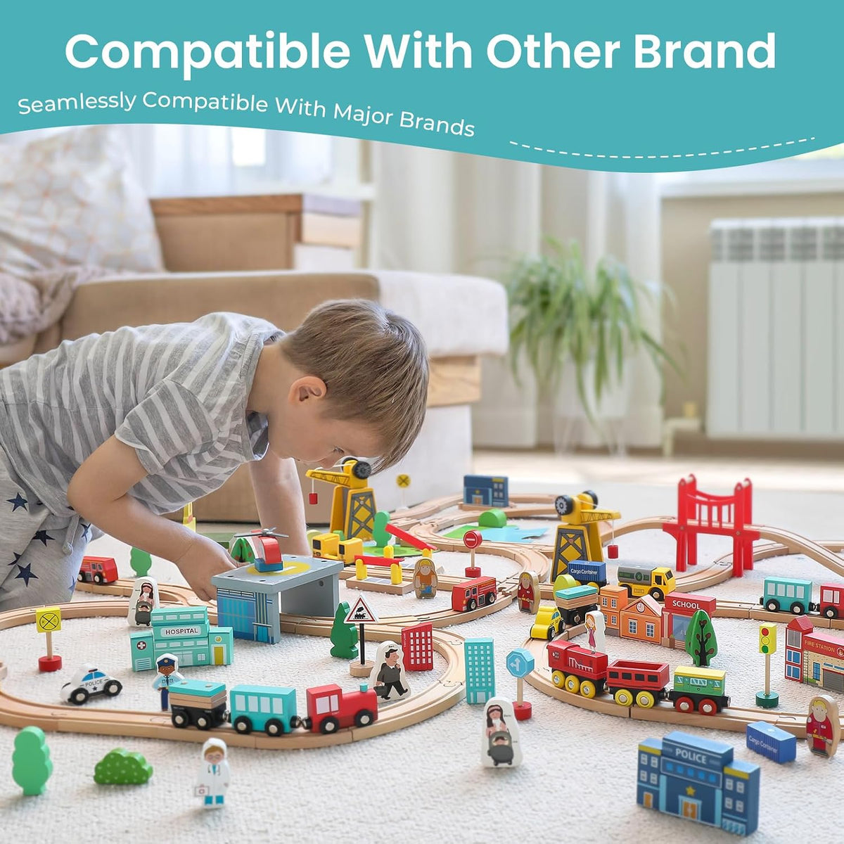 Tiny Land 39 Pcs Wooden Train Set for Toddler Ages3+ with Wooden - 39PCS Train Set - image 4