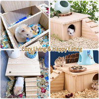 Wooden Hamster Hideout House Castle with Platform, Bowl & Ladder – Essentials for Small Pets - 2 Room + Bowl – 2.36" Entrance - image 4