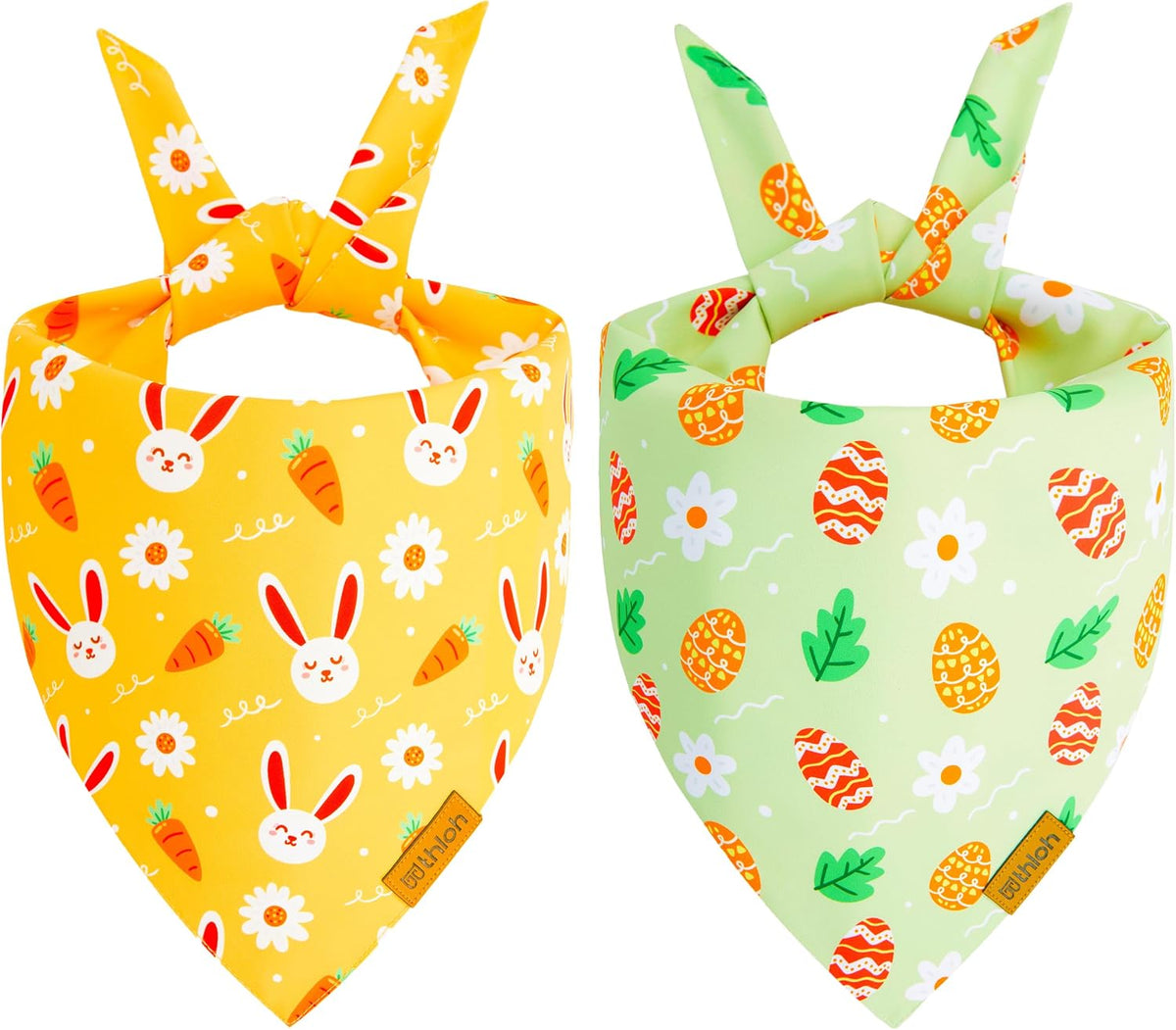 Halloween Dog Bandanas, Fall Dog Bibs, Premium Durable Fabric - X-Large / Easter - Yellow, Green
