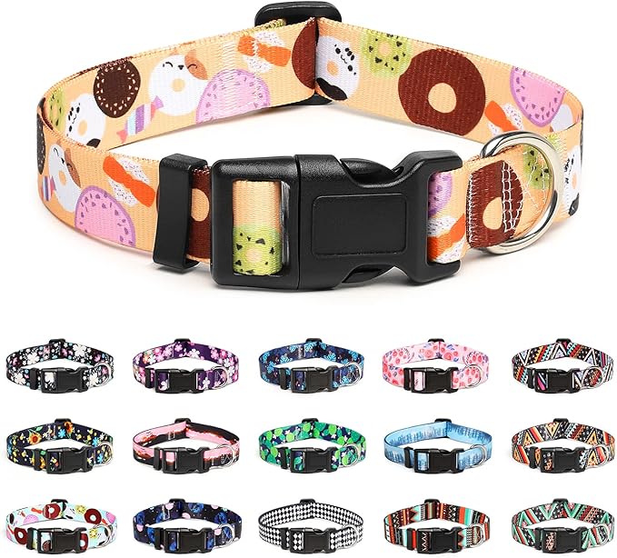 Mercano Adjustable Dog Collar - Special Design Patterns, Soft Nylon Comfortable Durable Pet Collar for Small Medium Large Dogs (M, Beige Cookie)