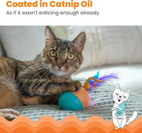 Catstages Whack N' Wobble Ball Intearctive Cat Toy, Weighted Ball with Feathers, Bell, Glitter Fabric & Catnip Oil, Turquoise
