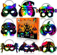 Natonhi 32 rainbow Halloween scratch art masks with wooden styluses and strings - view 6