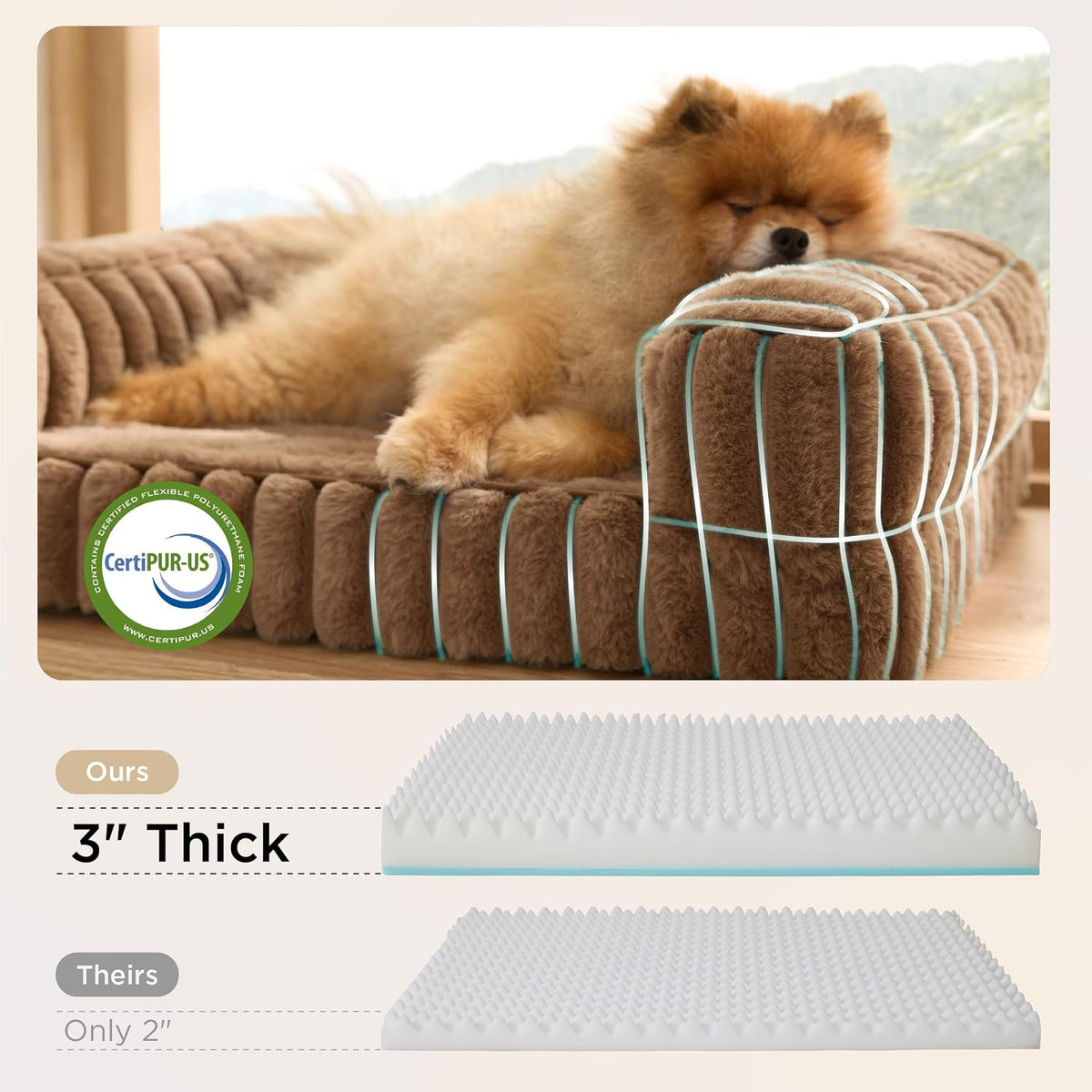 Bedsure ComfyFleece Memory Foam Orthopedic XL Dog Bed Washable 42" – Essentials for Dogs - Camel Brown / 35.0"l X 25.0"w X 7"th - image 2