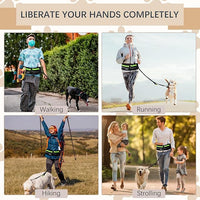 Hands-Free Waist Leash with Pouch for Two Dogs: Reflective Stitching, Dual Handle & Bungee Retractable Design – Ideal for Medium to Large Dogs (Green) – Dog Walking Accessories