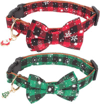 ADOGGYGO Fall Plaid Dog Collar 2 Pack, Thanksgiving Dog Bow Tie - Medium / Christmas Bow
