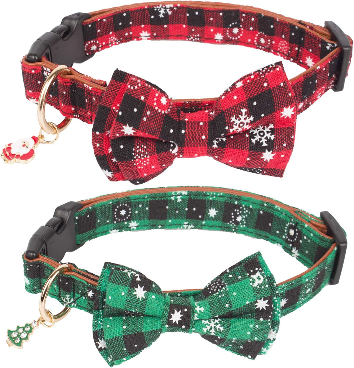 ADOGGYGO Fall Plaid Dog Collar 2 Pack, Thanksgiving Dog Bow Tie - Medium / Christmas Bow