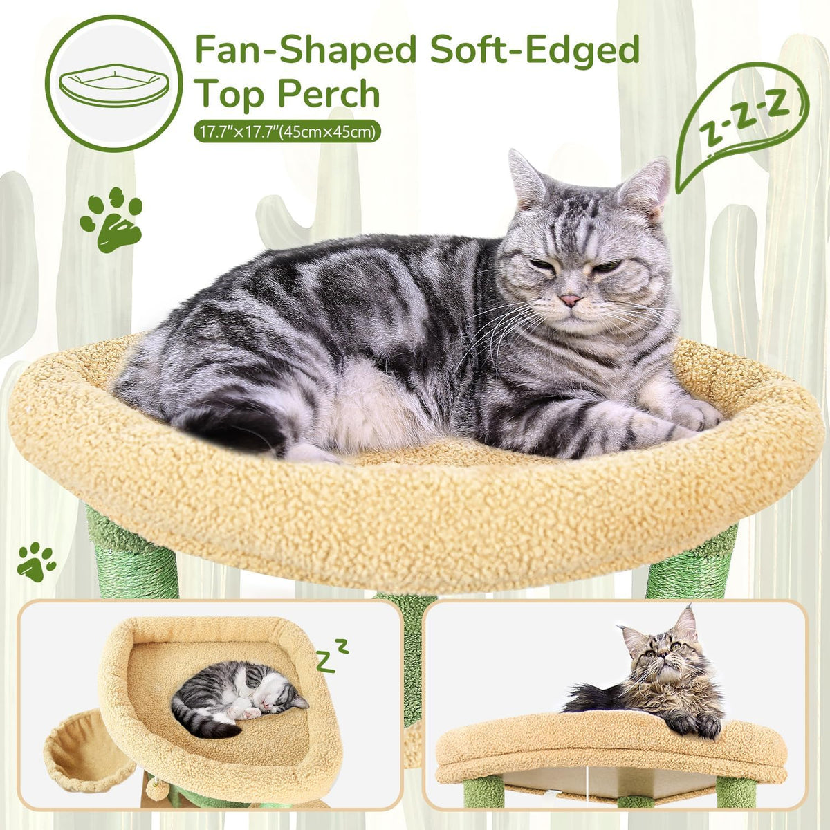 Globlazer Corner Stable Cat Tree Tower with Scratching Post, C51 - 51inch / Cactus Green - image 3