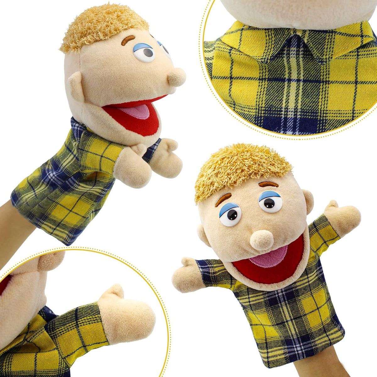 Family Hand Puppets,Puppets for Kids Role Paly Family Members 13.4 INCH Multi-Ethnic Puppets Plush - Big F-boy - image 3