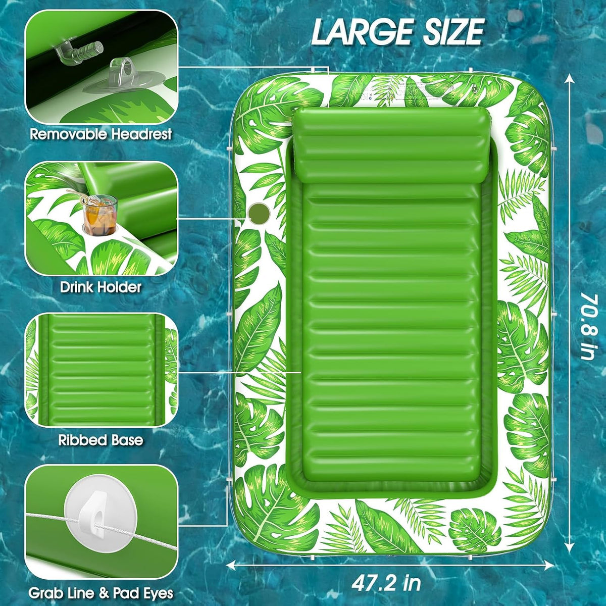Inflatable Tanning Pool Lounger Float - Green / Large - image 3